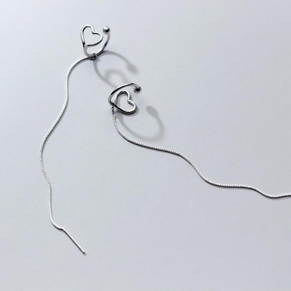 *NEW 925 Sterling Silver Heart Cuff Chain Earrings - Picture 8 of 10